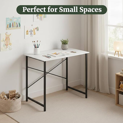 Computer Desk 32 Inch, Simple Home Office Desk Study Writing Table, Sturdy Metal Frame, Scratch-Resistant MDF Desktop for Bedroom Dorm Workspace Small Space, White