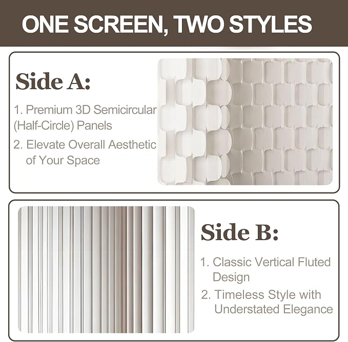 3D Scallop Textured Room Divider, Freestanding Privacy Screen, Modern Accordion Folding Kraft Paper Partition, No Drill, Portable Room Separator for Home, Office, Studio & Salon, White