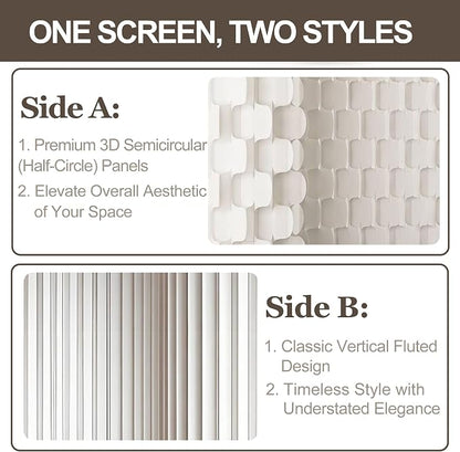 3D Scallop Textured Room Divider, Freestanding Privacy Screen, Modern Accordion Folding Kraft Paper Partition, No Drill, Portable Room Separator for Home, Office, Studio & Salon, White