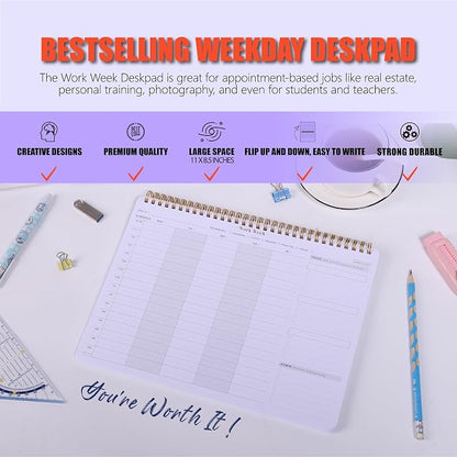 Weekly To Do List Planner with Hourly Schedule - A4 Workweek Desk Pad, 54 Sheets Weekday Planning Notepad, Workday Appointment Planner Book to Organize Your Daily Productivity - Undated Agenda