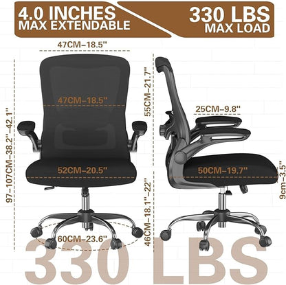 Ergonomic Office Chair for Long Hours, Padded Lumbar Support for Lower Back Relief, 330 lb Capacity, Comfortable Computer Desk Chair for Home Office, Computer & Study