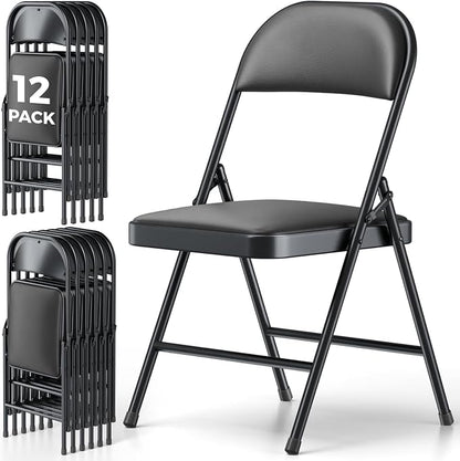 12 Pack Folding Chairs, PU Leather Folding Dining Chairs with Padded Cushion Seat & Back, Indoor Outdoor Folding Chair Set for Home Office, Parties, Events, Wedding, Extra Guest Seating