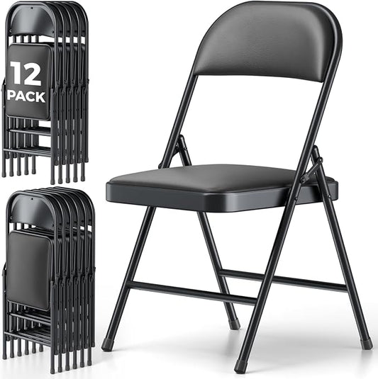 12 Pack Folding Chairs, PU Leather Folding Dining Chairs with Padded Cushion Seat & Back, Indoor Outdoor Folding Chair Set for Home Office, Parties, Events, Wedding, Extra Guest Seating