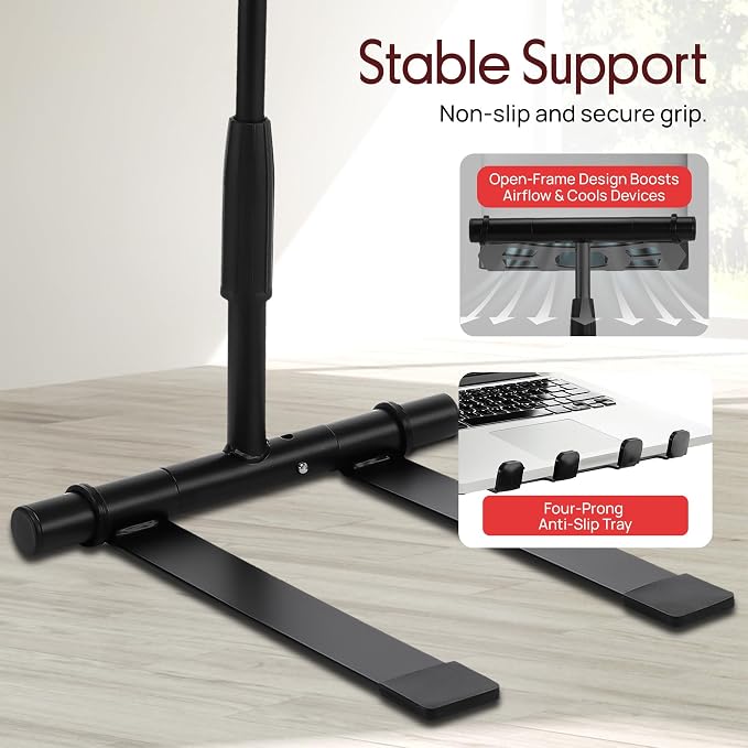 Pyle Portable Folding Laptop Stand - Standing Table with Adjustable Angle, Foldable Height and Four Prong Anti-Slip Tray for iPad, Tablet, DJ Mixer, Workstation, Gaming and Home Use - PLPTS55
