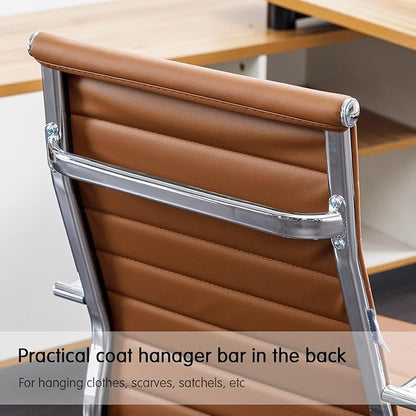 Home Office Chair Ribbed, Modern Leather Conference Waiting Room Chairs,Ergonomic Office Desk Chair, High Back Executive Computer Chair, Adjustable Swivel Chair with Arms,Brown
