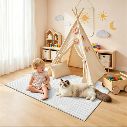 Pauwer 3x5 Washable Area Rugs for Living Room Modern White Solid Color Soft Fluffy Rugs for Bedroom Non Slip Boho Accent Indoor Mat Floor Carpet Cover for Kids Room Dining Room Kitchen Office