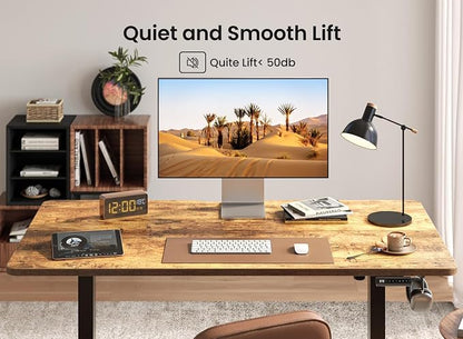 BANTI 55 × 24 Inches Standing Desk, Ergonomic, Electric Height Adjustable, Sit and Stand Up, Computer Office Desk with Splice Board, Black Frame/Rustic Brown Top