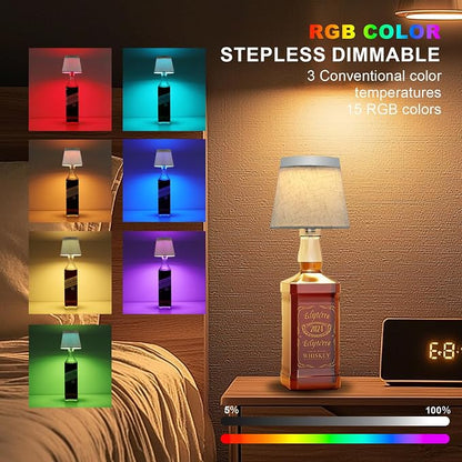 Wireless Bottle Lamp,Small Bedside Table Lamp,RGB LED Bottle Light with Remote Dimmable(RGB White Gray, 1pc)