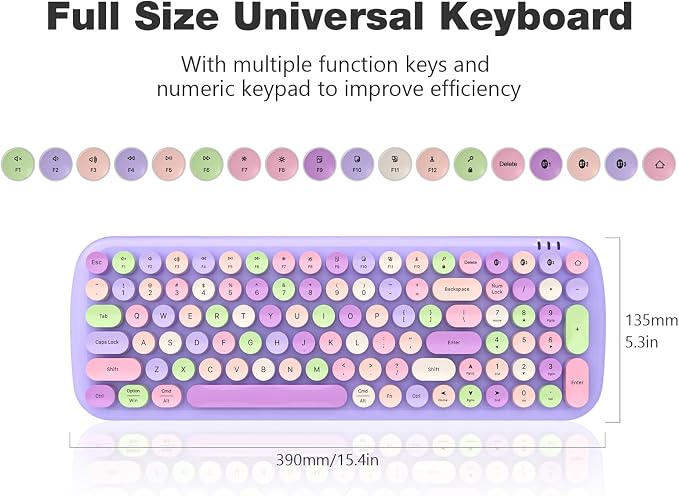 MOFII Wireless Keyboard and Mouse Combo, Full-Size Retro Typewriter-Style Wireless Keyboard with Optical Mouse for Computer/Laptop/Windows/Mac (Purple)
