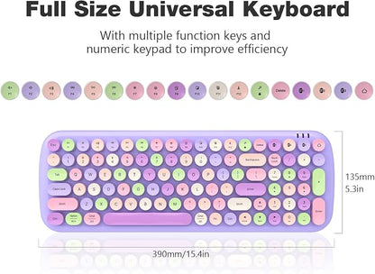 MOFII Wireless Keyboard and Mouse Combo, Full-Size Retro Typewriter-Style Wireless Keyboard with Optical Mouse for Computer/Laptop/Windows/Mac (Purple)