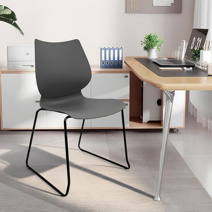 KLASIKA Stacking Waiting Room Chairs, Stacked Plastic Office Chair with Ergonomic Lumbar Support and Metal Legs for Conference School Church Guest Reception Set of 12, Grey