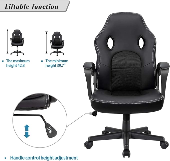 Furmax Gaming Chair Office Chair Leather Computer Desk Chair Racing Style Ergonomic Adjustable Swivel Task Chair with Lumbar Support and Arms (Black)
