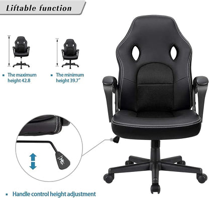 Furmax Gaming Chair Office Chair Leather Computer Desk Chair Racing Style Ergonomic Adjustable Swivel Task Chair with Lumbar Support and Arms (Black)