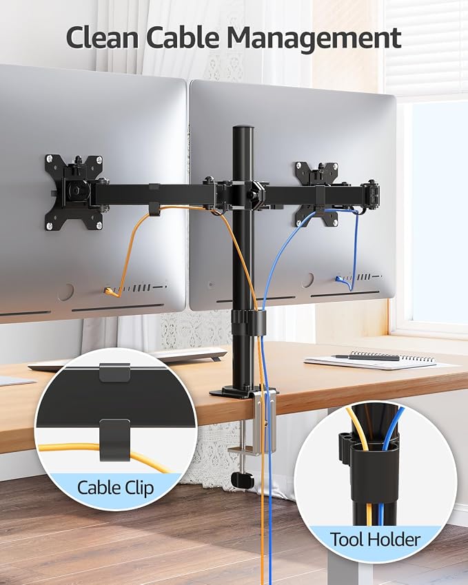MOUNTUP Dual Monitor Desk Mount, Max 32 Inch up to 17.6lbs, Fully Adjustable Dual Monitor Arm for 2 LCD Screens, Double Monitor Stand with C-Clamp and Grommet Base