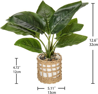Briful Fake Plants Potted Plant Artificial Realistic Houseplant in White Ceramic Vase Wrapped Woven Pot, Fern Faux Plant Indoor for Home Farmhouse Wedding Tabletop Shelf Decor