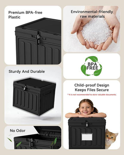 Small File Cabinet, Plastic File Box with Lid for Letter Size Hanging File Folders, Easy Carry Filling Box for Home, Office, School, Vertical File Cabinets, Stackable Storage Bins(Black, 1 Pack)