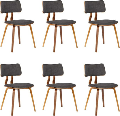 Armen Living Jaguar Mid-Century Dining Chair in Walnut Wood and Charcoal Fabric - Set of 6