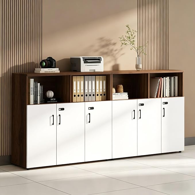 File Cabinet with Password Lock, Wood Lateral Filing Cabinet for Letter/A4 Files, 3 Drawer with Door, Printer Stand with Open Shelves for Home Office