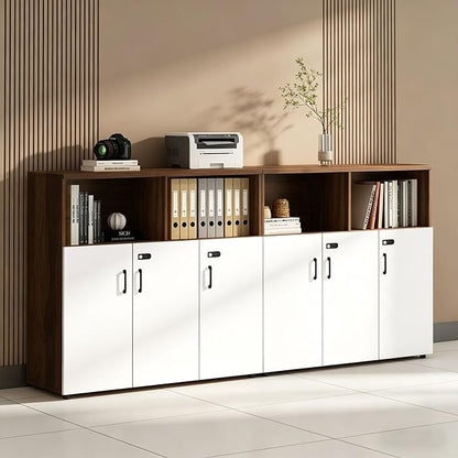 File Cabinet with Password Lock, Wood Lateral Filing Cabinet for Letter/A4 Files, 3 Drawer with Door, Printer Stand with Open Shelves for Home Office