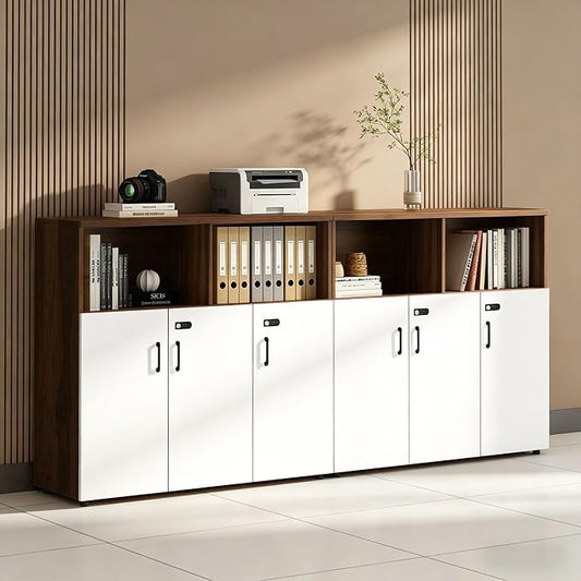 File Cabinet with Password Lock, Wood Lateral Filing Cabinet for Letter/A4 Files, 3 Drawer with Door, Printer Stand with Open Shelves for Home Office
