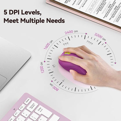 TECKNET Wireless Mouse for Laptop, 2.4G Silent Computer Mouse Quiet Click with 5 DPI Levels,Contoured Grip,Small Portable 30 Months Battery Cordless Mice for PC, Chromebook, Mac - Rose red