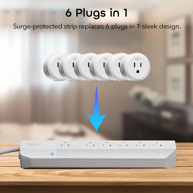 Geeni Smart Surge Protector Power Strip with 6 Wi-Fi Controlled Outlets, Real-Time Energy Monitoring, 3ft Extension Cord, App Control, Compatible with Alexa & Google Assistant, Smart Power Strip