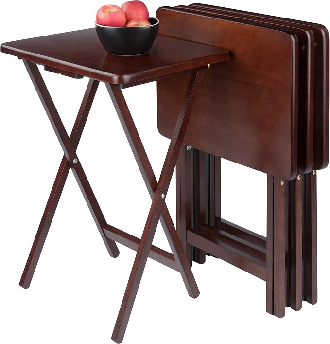 Winsome Alex Set of 2 Foldable Snack Tables, Easy to Store Small Portable Fold Up Table Set for Kitchen, Living Room TV Dining, Crafts, Puzzles, Work From Home