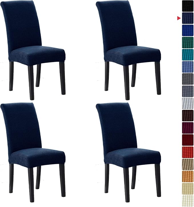 Stretch Chair Covers for Dining Room Set of 4, Removable Washable Dining Room Chair Covers, Dining Chair Slipcovers Seat Protector, Great Home Decor and Banquet Upholstery (Navy, 4 Pack)