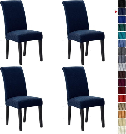 Stretch Chair Covers for Dining Room Set of 4, Removable Washable Dining Room Chair Covers, Dining Chair Slipcovers Seat Protector, Great Home Decor and Banquet Upholstery (Navy, 4 Pack)
