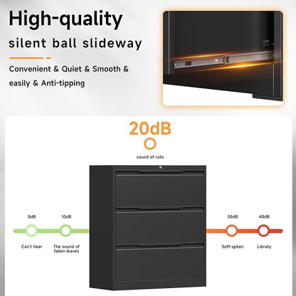 Bestoo 3 Drawer File Cabinet with Lock, File Cabinet, Metal Lateral Filing Cabinet, File Cabinets for Home Office, Office Cabinet for Hanging Files Letter/Legal/F4/A4 Size