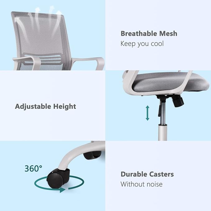 Office Chair Ergonomic Mesh Chair Computer Desk Chair Executive Home Office Chairs with Lumbar Support Armrest Rolling Swivel Adjustable Mid Back Grey
