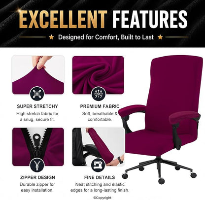DIVA EN CAMINO DEC Stretch Computer Office Chair Cover with Armrest Covers Durable Zipper Universal Spandex Rotating Boss Chair Slipcovers Anti-dust Soft Desk Chair Seat Protector, Wine Red