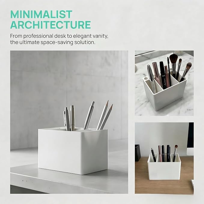 Adoric 3D Printed PLA Desk Organizer, Multifunctional Pen Holder with 7 Slots & 3 Compartments for Office, School, Makeup Brushes