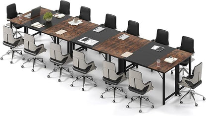 GOFLAME 63” Computer Desk Set of 6, Heavy Duty Metal Frame Laptop Table, Writing PC Table, Rectangle Home Office Desk, Conference Table, Meeting Room, Boardroom Desk, Working Task Desk for Study
