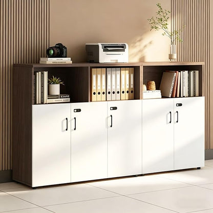 File Cabinet with Password Lock, Wood Lateral Filing Cabinet for Letter/A4 Files, 3 Drawer with Door, Printer Stand with Open Shelves for Home Office