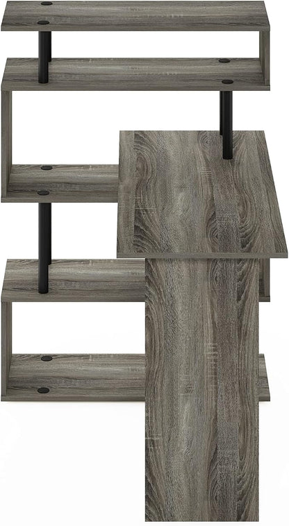 Furinno Classic Desk, 40" Wide L-Shape Gaming Desk, Computer Desk, Writing Desk with 5-Tier S-Shaped Side Shelves for Home Office, Study Room, Dorm, Bedroom, French Oak