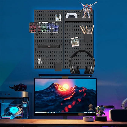 SHGJ&SOFT Peg Board Wall Organizer Panels, 22pcs - Includes 4 Black Pegboards & Accessories, Plastic Pegboard for Home，Office, Craft Room, Gaming Setup, 24″×24″, Wall Mount Display Pegboard Panel Kits