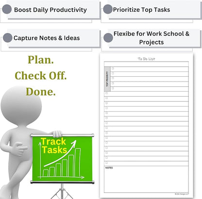 Life Charge To Do List Notepads for Work, Daily Checklist Planner Pads with Priority & Notes, 2 Pack, 100 Pages Total, 8.5 x 5.5 Half Letter, Portrait