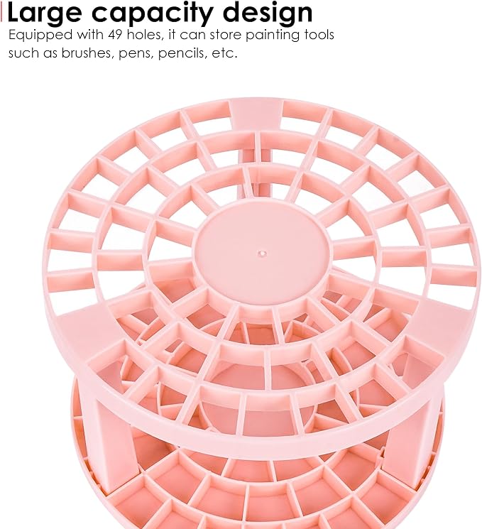 Round 50 Hole Paint Brush Holder and Organizer, Makeup Cosmetic Brushes, Pencils, Pens, Markers, Art Tools, Desk Stand (Pink)