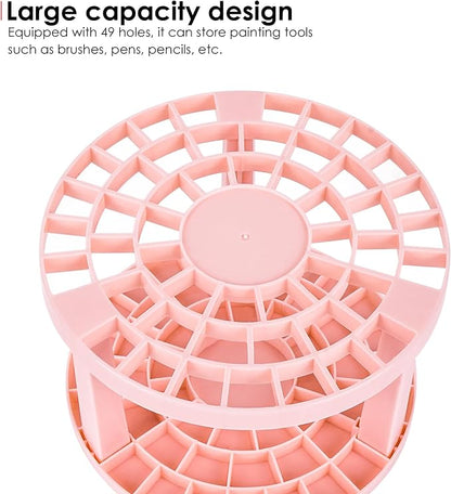 Round 50 Hole Paint Brush Holder and Organizer, Makeup Cosmetic Brushes, Pencils, Pens, Markers, Art Tools, Desk Stand (Pink)