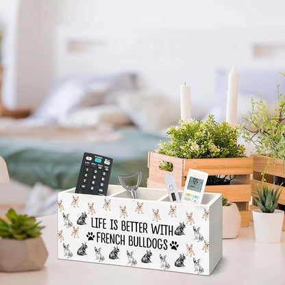French Bulldog Gifts Dog Pen Holder for Desk, Gifts for Dog Lovers Owners Pencil Organizer, Life is Better with French Bulldogs Wooden Pen Holder Desk Accessories Decor for Home Office