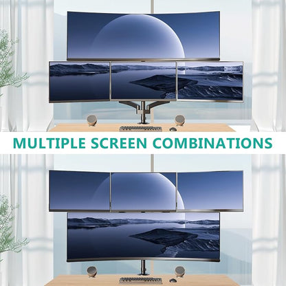 WALI 4 Monitor Mount for 13-49 inch Ultrawides on Top Bracket and 27 inch Screens on Lower Brackets, Heavy Duty Arm Extra Tall Quad Monitor Stand, up to 44 lbs (GSDM004S-P), Black