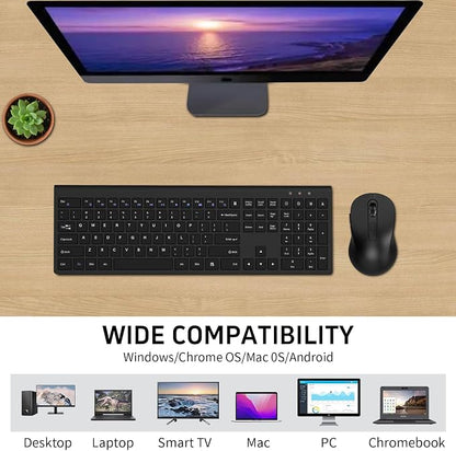 Full-Size Computer Keyboard with Calculator Button, 2400 Dpi Ergonomic Mouse, Ultra-Thin Cordless USB Keyboard and Mouse Set for Laptop Windows Mac - Black