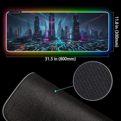 Cyberpunk Circuit RGB Gaming Mouse Pad – 31.5"x11.8" Large LED Desk Mat with Futuristic Circuit Board Design, Non-Slip Rubber Base & Durable Stitched Edge for PC & Laptop Setup(06)