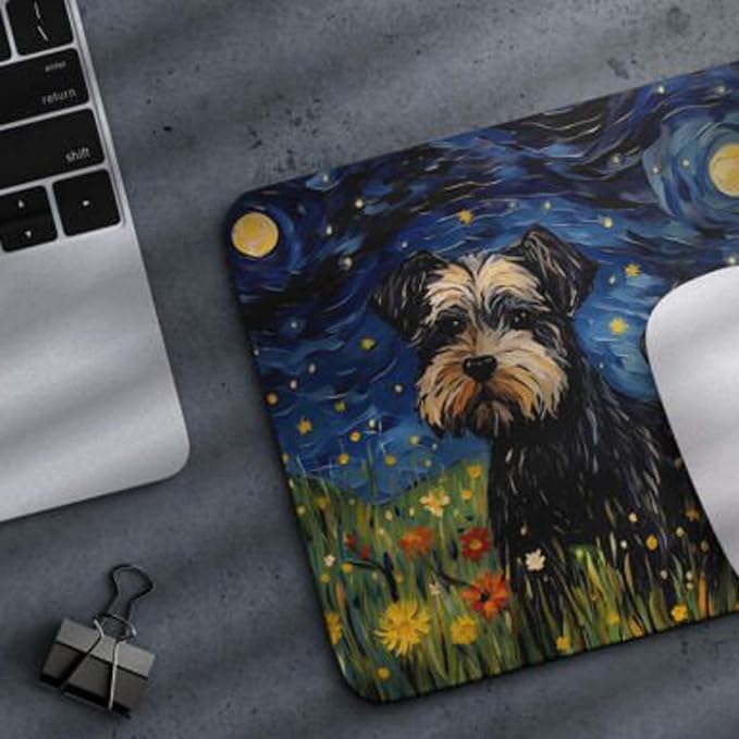 Starry Night Dog Mouse Pad for Home Office Gaming Working Desk Computer Desktop Accessories Non-Slip Rubber Mouse Pad for Dog Lovers (Miniature Schnauzer)
