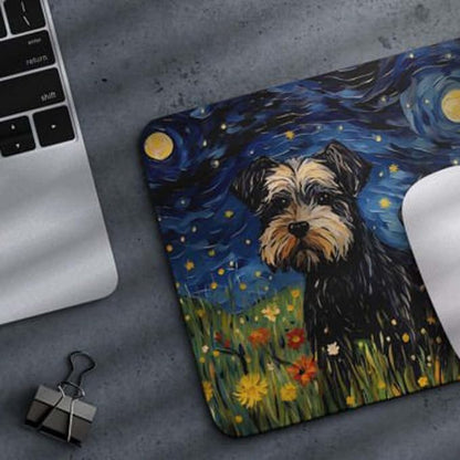 Starry Night Dog Mouse Pad for Home Office Gaming Working Desk Computer Desktop Accessories Non-Slip Rubber Mouse Pad for Dog Lovers (Miniature Schnauzer)