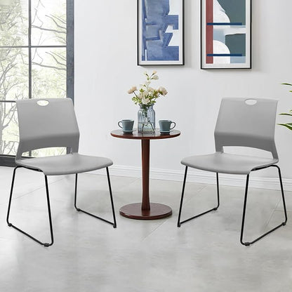 KLASIKA Stackable Guest Reception Chairs, Stacking Office Chair with Ergonomic Lumbar Support & Metal Legs, Plastic Desk Chairs for Conference School Church Waiting Meeting Break Room Set of 12, Gray