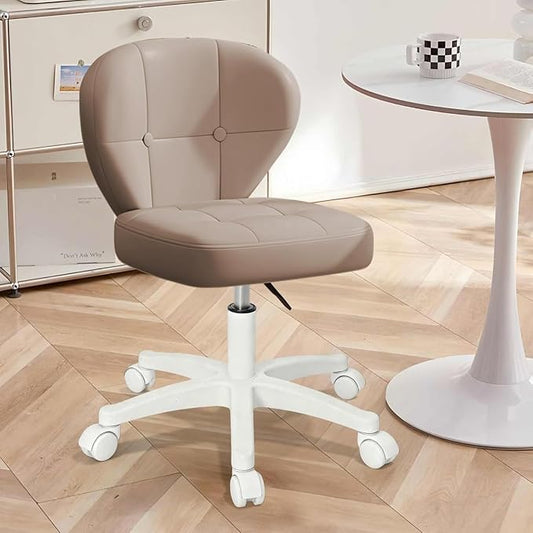 Small Office Chair with Lumbar Support, PU Leather Armless Swivel Desk Chair Adjustable Height, Compact Rolling Chair for Home Office, Bedroom, Study Khaki