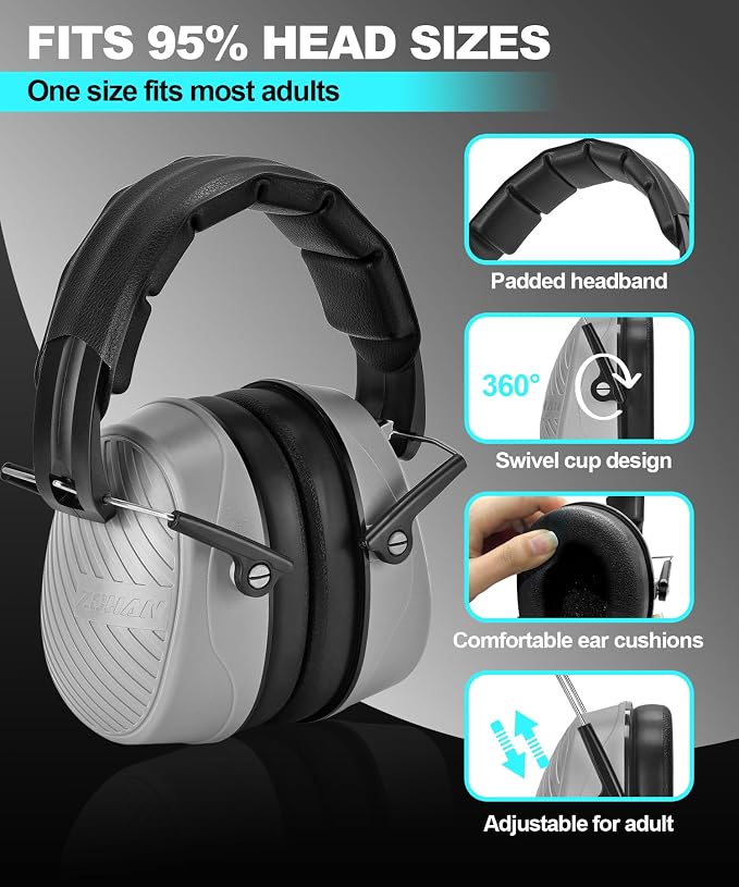 ZOHAN 019 Noise Cancelling Headphones for Adult - NRR 28dB Hearing Protection for Working, Shooting, Mowing, Autism