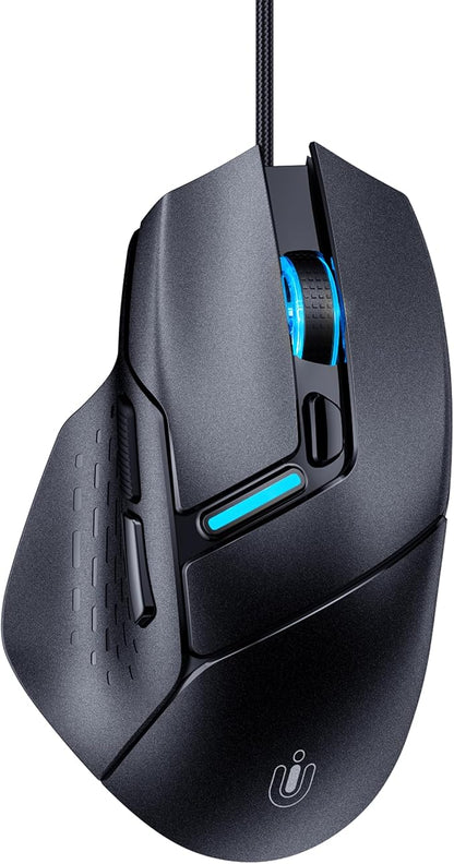 Uineer Ergonomic Wired Gaming Mouse, RGB Programmable Mouse with 6 Macro Buttons, 7200 DPI Adjustable, Silent Click USB-A Computer Mouse for PC Gamer, Windows, Mac, Laptop